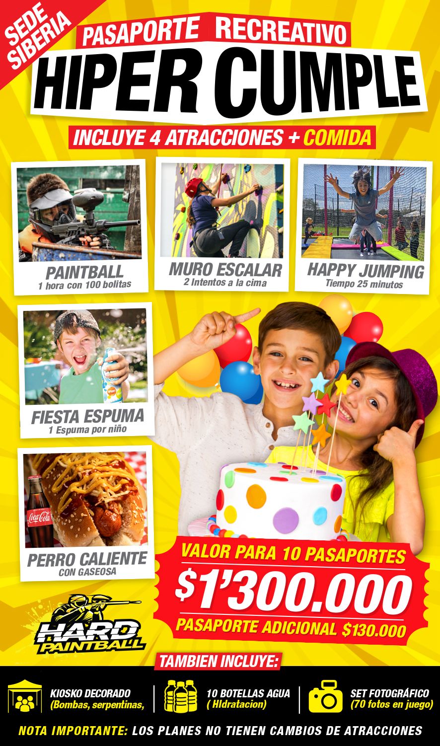 Pasaporte cumpleaños hiper cumple Siberia Hard paintball Bogota