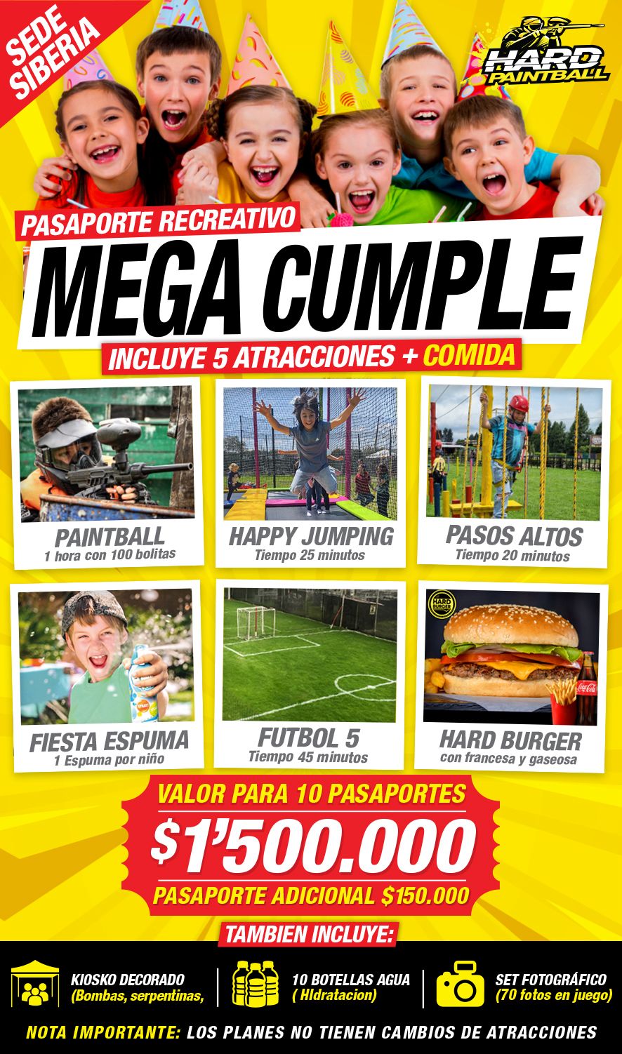 Pasaporte cumpleaños mega cumple Siberia Hard paintball Bogota