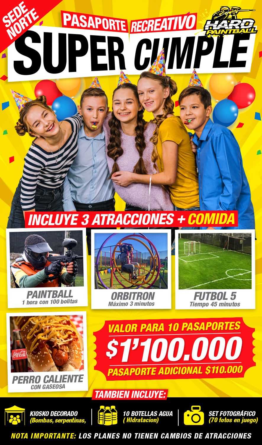 Pasaporte cumpleaños super cumple Norte Hard paintball Bogota