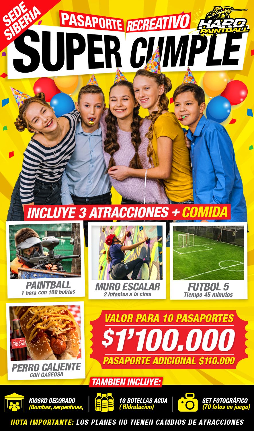 Pasaporte cumpleaños super cumple Siberia Hard paintball Bogota